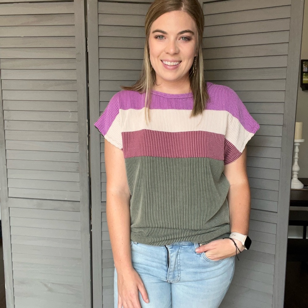 Waffle knit color block top